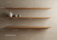 Wooden Floating Shelves with Decor in Contemporary Interior Scene