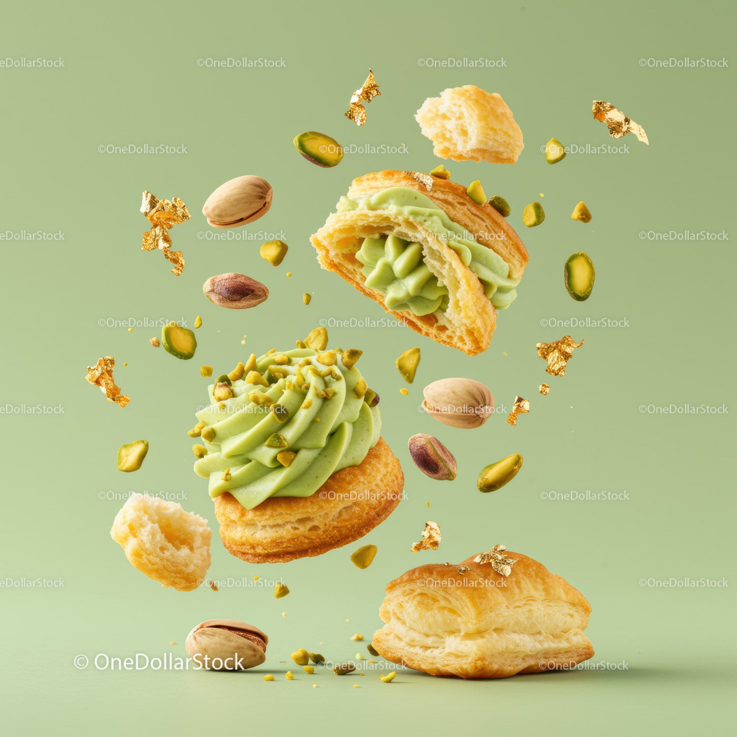 Ciastka z kremem pistacjowym i chrupiącymi dodatkami