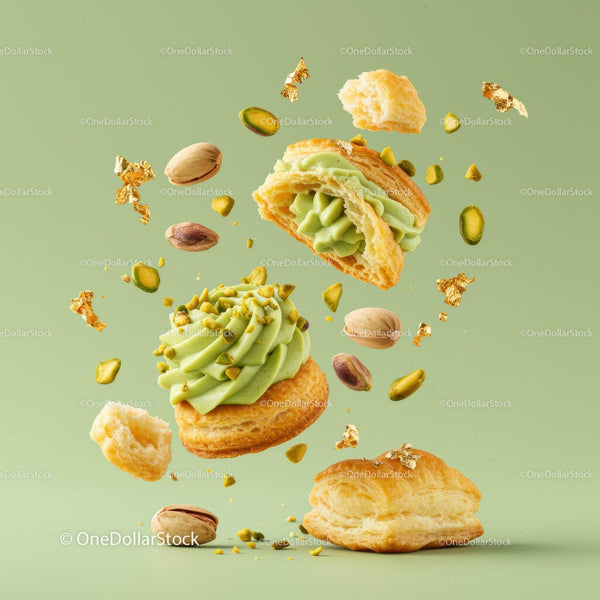 Pistachio Cream Filled Pastries with Crunchy Toppings