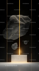 Futuristic Abstract Sculpture with Floating Rocks and Glowing Line