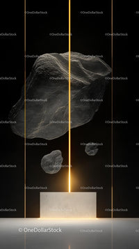 Futuristic Abstract Sculpture with Floating Rocks and Glowing Line
