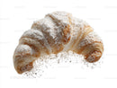 Golden Croissant with Powdered Sugar on White Background