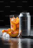 Refreshing Peach Iced Drink with Silver Soda Can