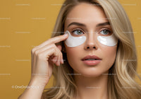 Young Woman with Blue Eyes Applying Under Eye Patches for Skin Care