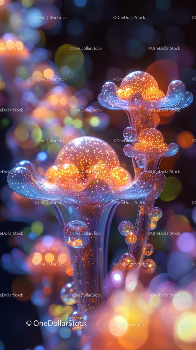 Bioluminescent Mushrooms Glowing in Dark Enchanted Forest