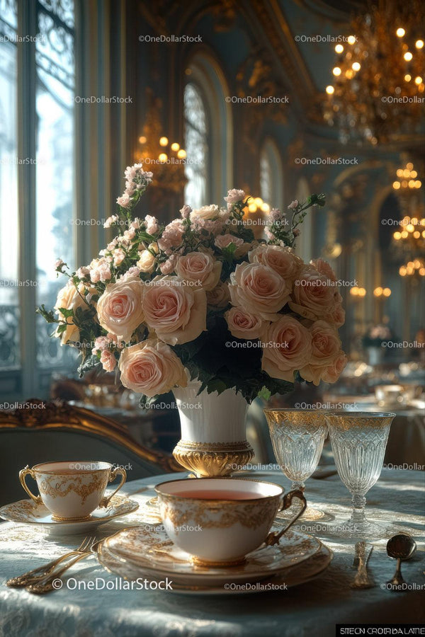 Elegant Floral Centerpiece in Luxurious Grand Ballroom Setting