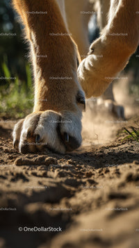 Close-up of a Horse's Hoof on Dusty Ground in Natural Setting