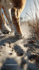 Close-up of Dog Paws Kicking Up Dust in Natural Wilderness