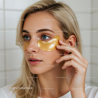 Girl Applying Gold Eye Patches for Youthful Skin Healing