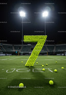 Number Seven Made of Tennis Balls on Court at Night