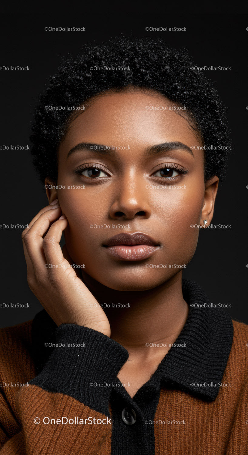 Elegant Portrait of a Confident Woman with Short Curly Hair
