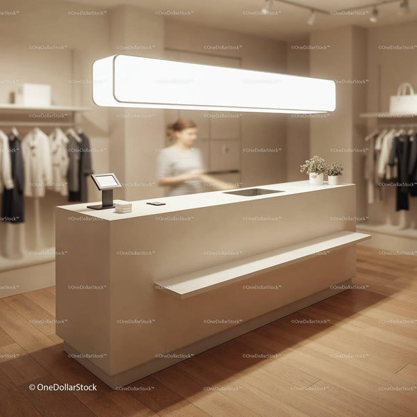 Minimalist Retail Counter in Modern Boutique Store JPG Mockup Image