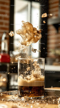 Dynamic Coffee Explosion with Frothy Beverage Splash