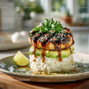 Grilled Chicken with Avocado and Rice in Elegant Presentation