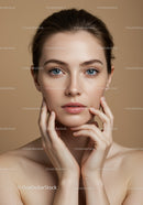 Portrait of Young Woman with Clear Skin and Blue Eyes