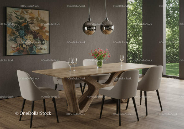 Modern Dining Room with Wooden Table and Elegant Decor