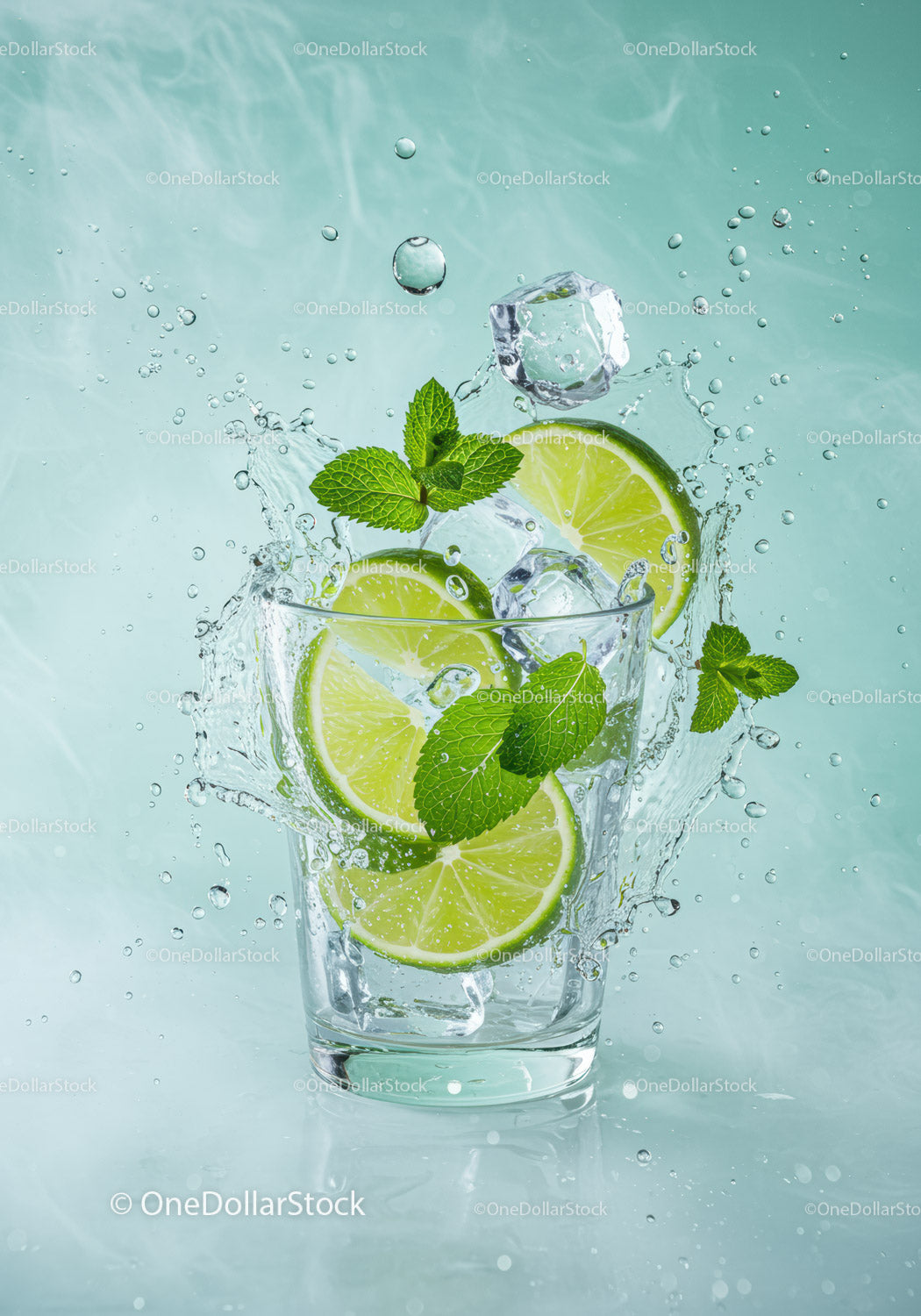 Fresh Lime and Mint Splash in Clear Glass