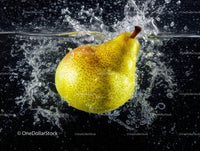 Yellow Pear Splashing Water in Motion on Black Background
