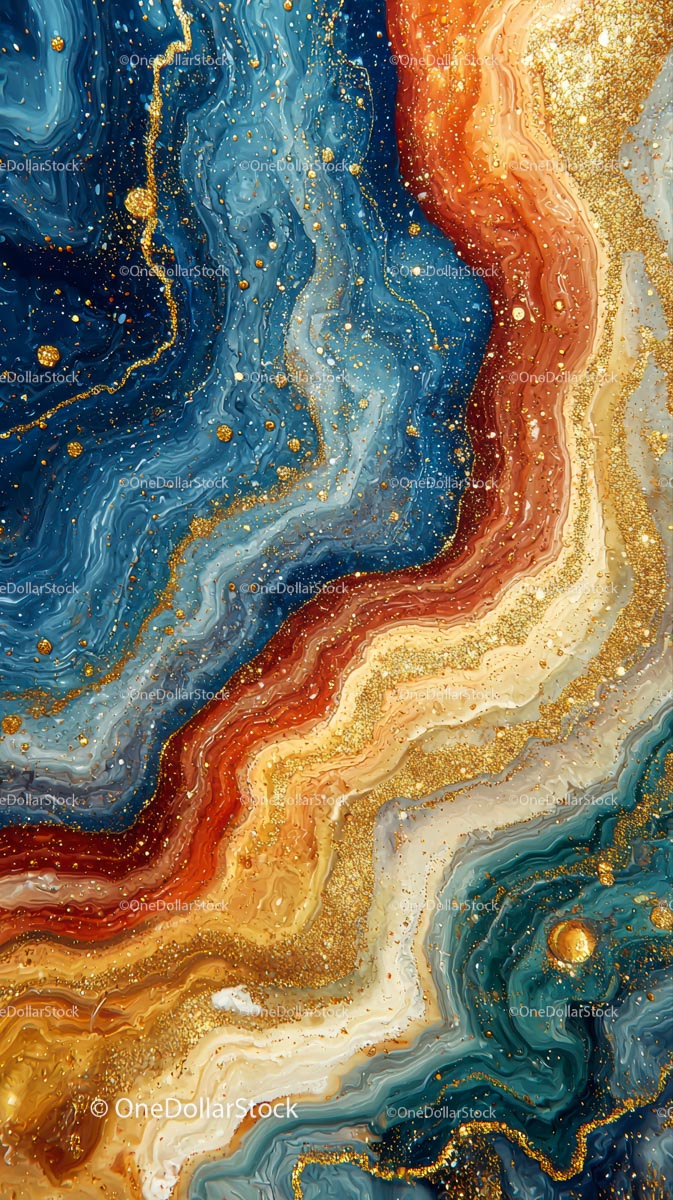 Vivid Marbled Abstract Art Background with Gold Accents