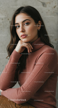 Portrait of a Confident Young Woman in Warm Turtleneck and Stylish Earrings