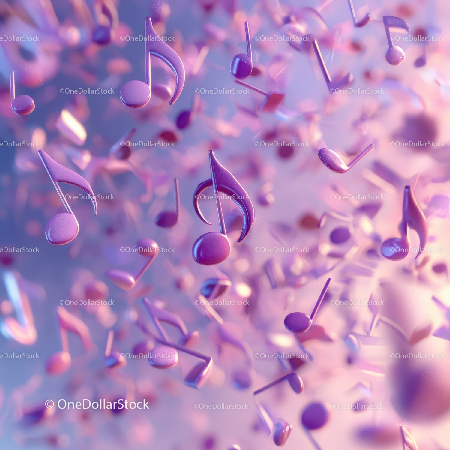 Vibrant 3D Floating Music Notes in Soft Pink and Purple Tones