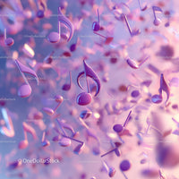 Vibrant 3D Floating Music Notes in Soft Pink and Purple Tones