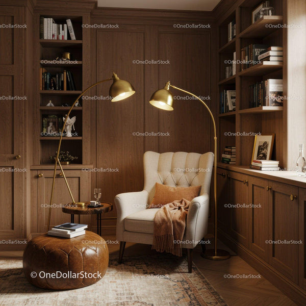 Cozy reading nook with armchair and warm lighting
