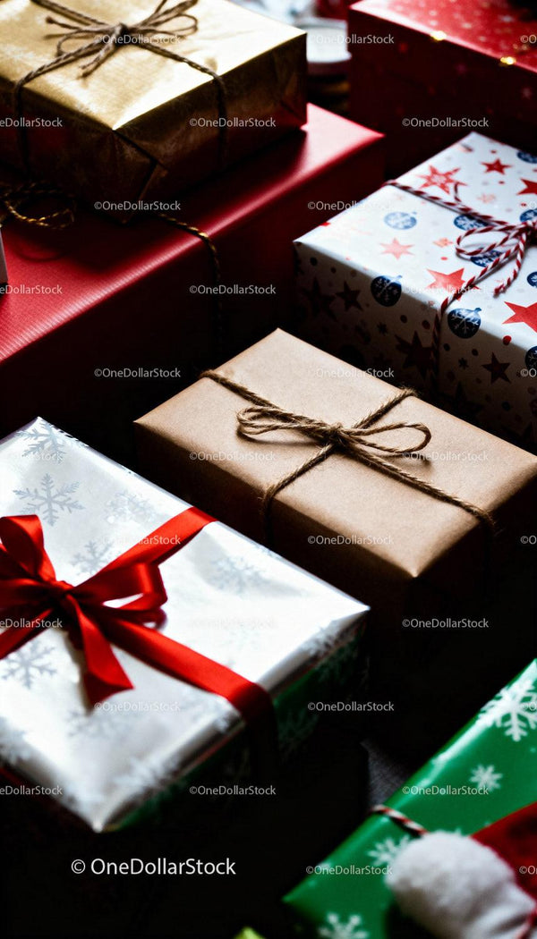Assorted Holiday Gifts Wrapped in Festive Paper