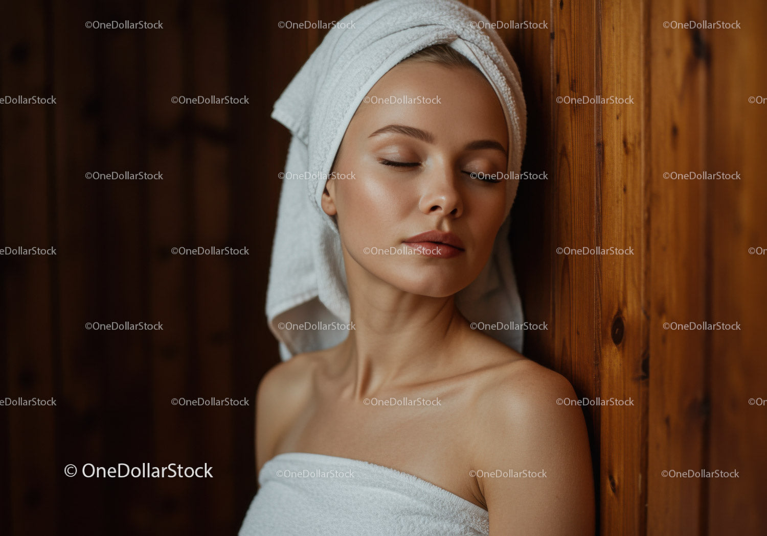 Relaksująca się kobieta z ręcznikiem w otoczeniu spa