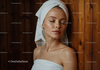 Relaxing Woman with Towel Wrap in Spa Environment