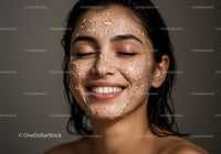 Woman with Glowing Skin during Facial Mask Therapy