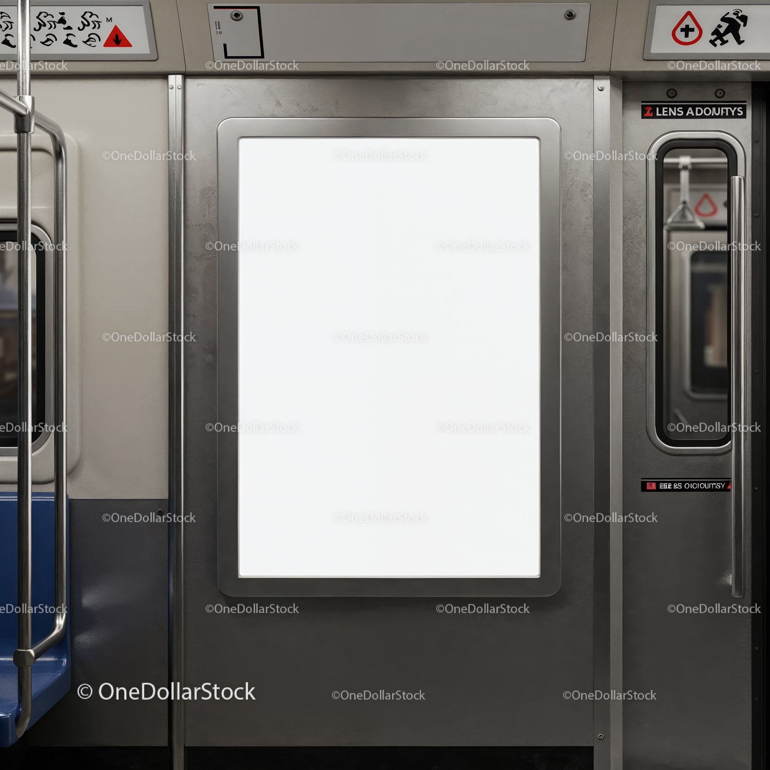 Empty lightbox ad panel inside modern subway train