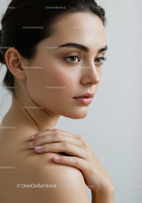 Close-up of a Beautiful Young Woman with Clear Skin and Brown Eyes