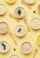 Healthy breakfast bowls with oats berries and bananas