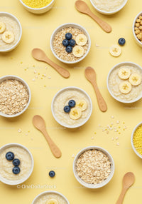 Healthy breakfast bowls with oats berries and bananas