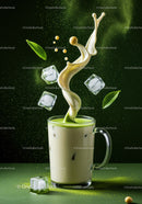 Refreshing Iced Matcha Latte with Cream Splash