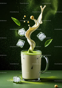 Refreshing Iced Matcha Latte with Cream Splash