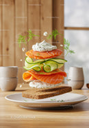 Fresh smoked salmon sandwich with cucumber and dill