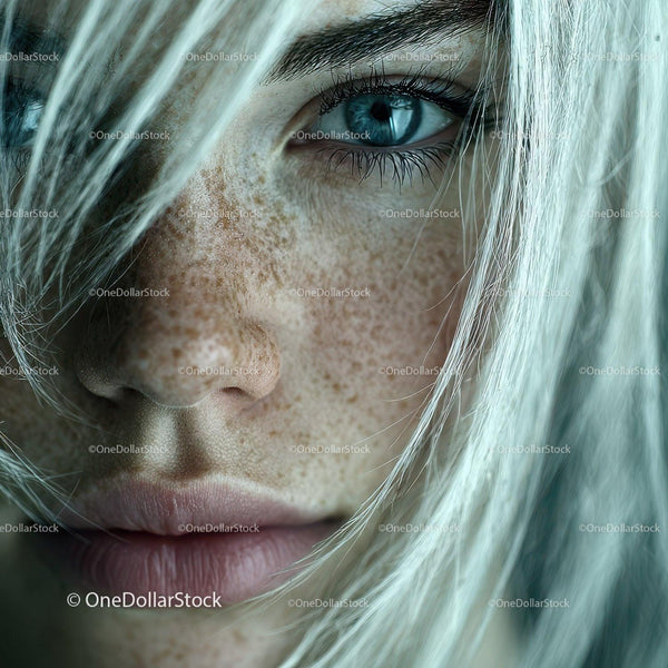 Close-up of a Woman with Blue Eye and Blonde Hair in Natural Light