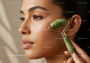 Woman Using Jade Roller for Facial Massage and Skin Rejuvenation