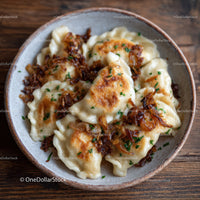 Dumplings with Bacon and Herbs Served in Rustic Bowl