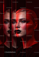 Futuristic Female Portrait with Red Lighting and Dark Makeup Stock Photo Bundle preview 36