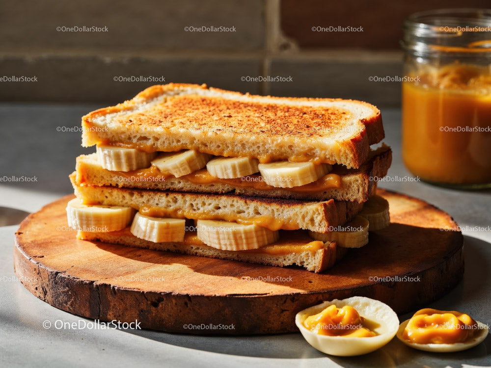 Banana and Peanut Butter Toasted Sandwich with Sliced Bananas