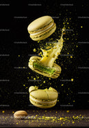 Green Pistachio Macarons Breaking with Cream Filling
