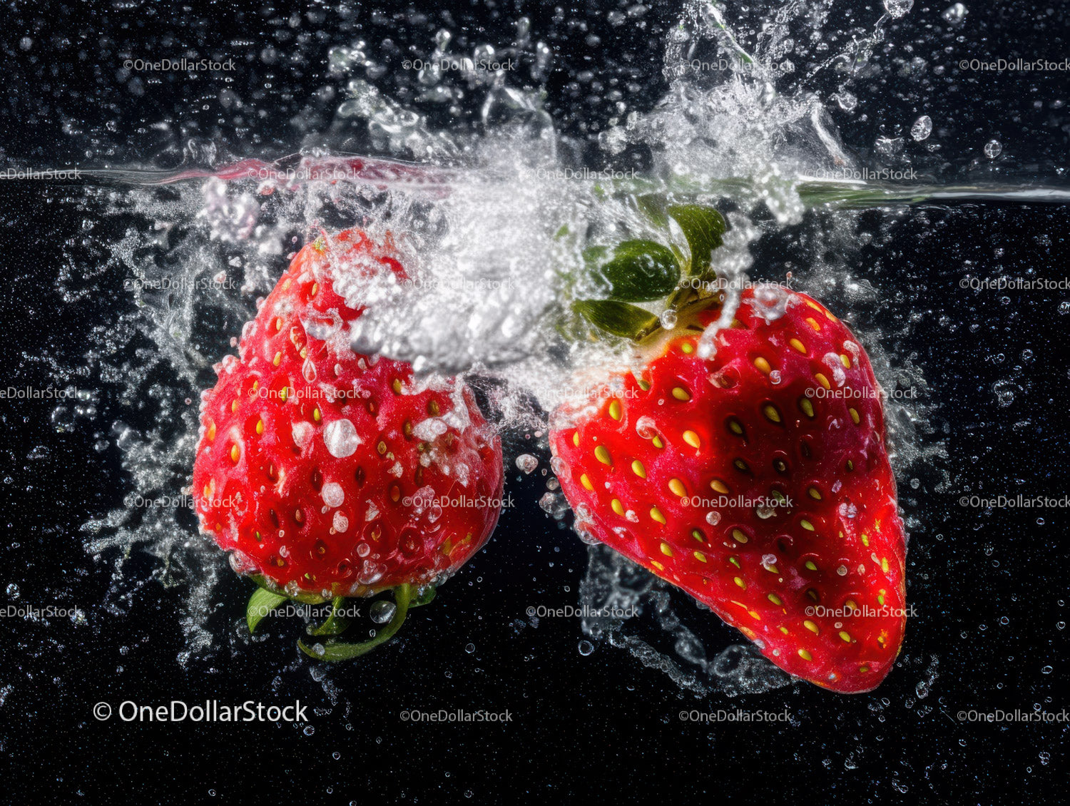 Fresh Strawberries Splashing into Water Art Photography