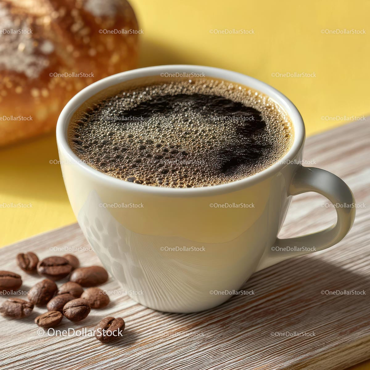 Freshly Brewed Coffee in White Cup with Brown Pastry