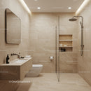 Luxurious Modern Bathroom with Beige Marble Tiles and Walk-In Shower