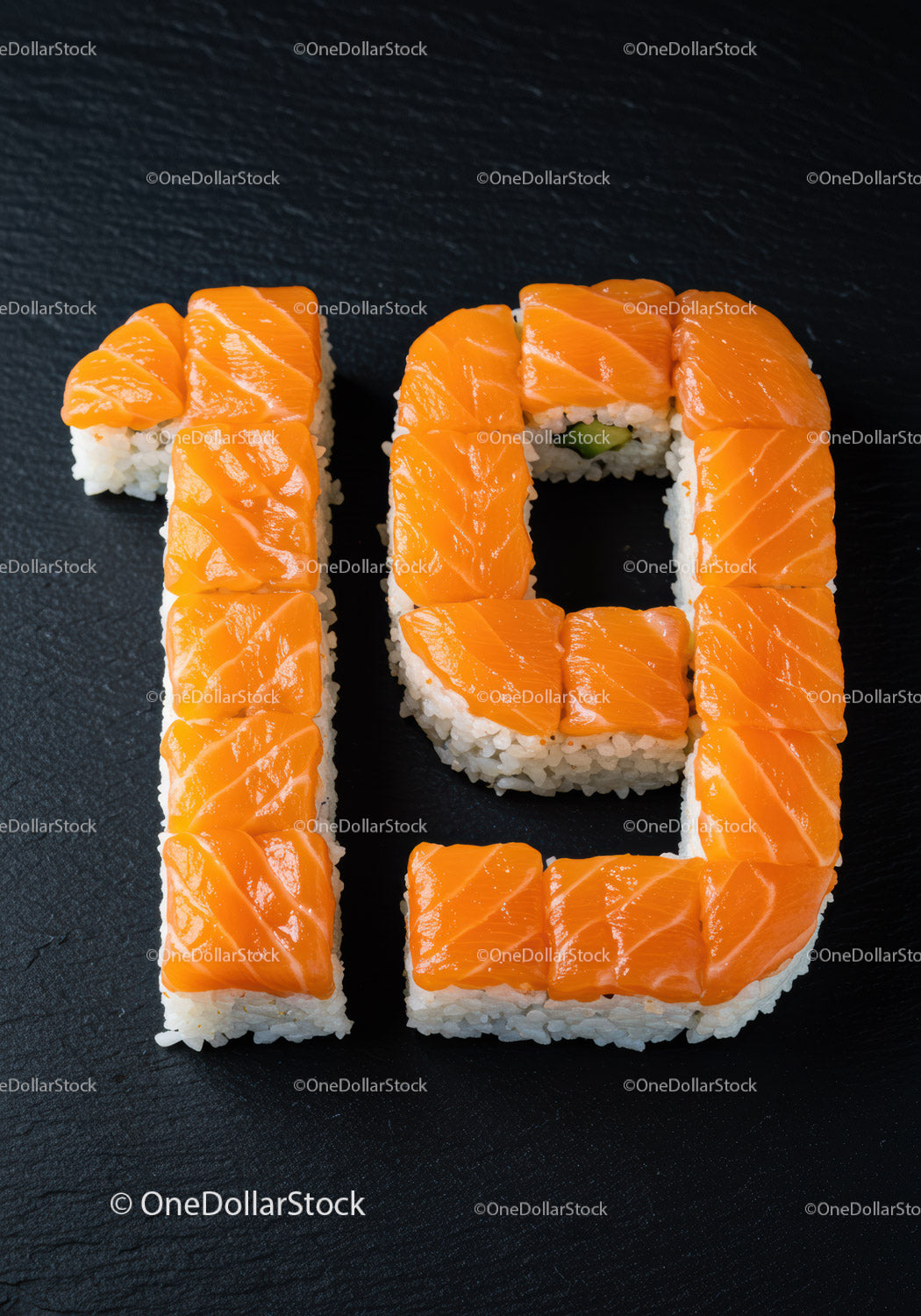 Number 19 Crafted From Fresh Salmon Sushi Rolls