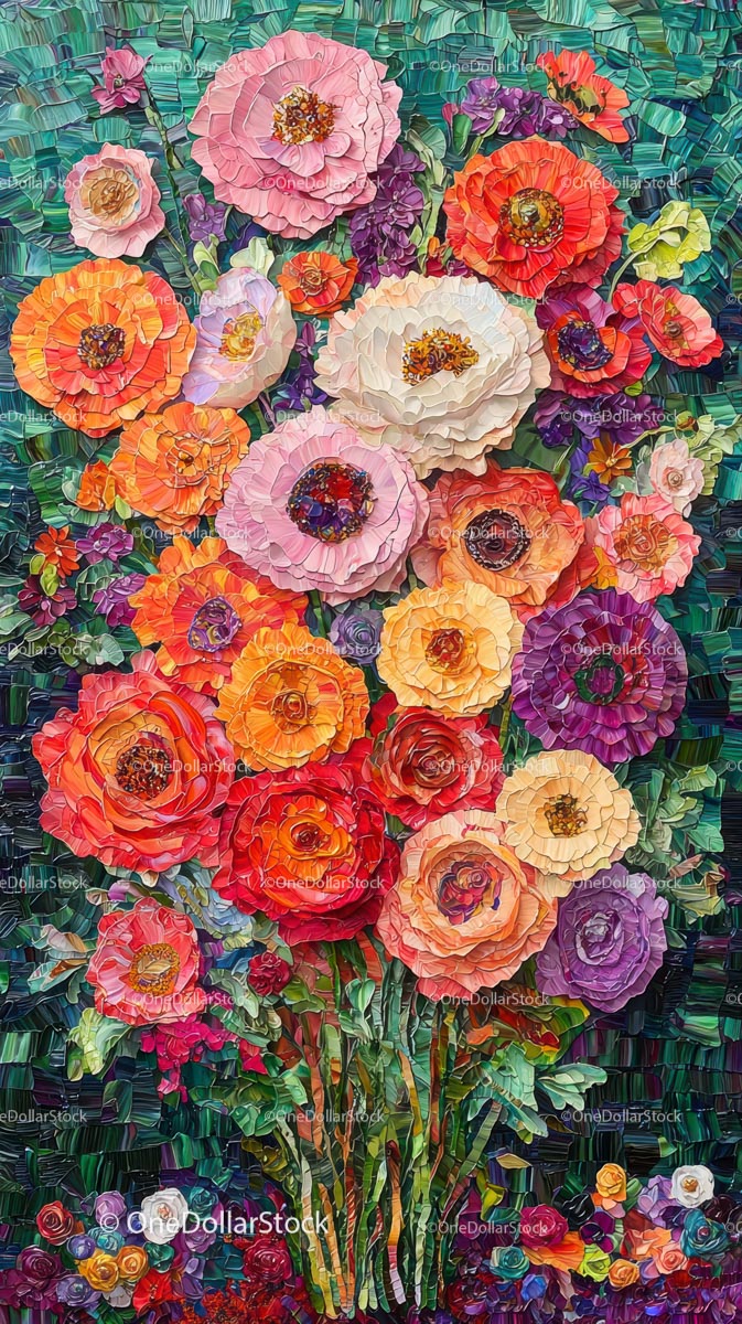Colorful Flower Bouquet in Bright Garden Scene