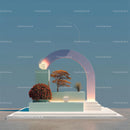 Futuristic Abstract Landscape with Vibrant Red Trees